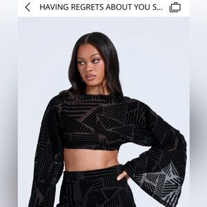 AKIRA Black Velvet mesh Geometric crop Top